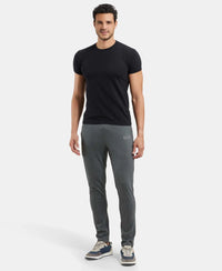 Super Combed Cotton Rich Slim Fit Trackpant with Side and Back Pockets - Charcoal Melange & Neon Blue-4