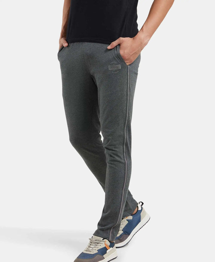 Super Combed Cotton Rich Slim Fit Trackpant with Side and Back Pockets - Charcoal Melange & Neon Blue-5