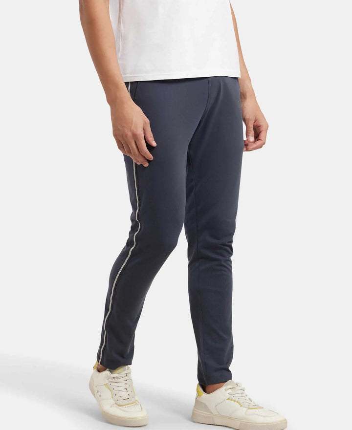 Super Combed Cotton Rich Slim Fit Trackpant with Side and Back Pockets - Graphite & Neon Blue-5