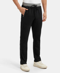 Super Combed Cotton Rich Slim Fit Trackpant with Side Zipper Pockets - Black & Grey Melange-2