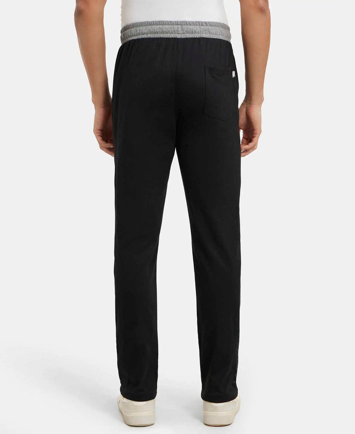 Super Combed Cotton Rich Slim Fit Trackpant with Side Zipper Pockets - Black & Grey Melange-3