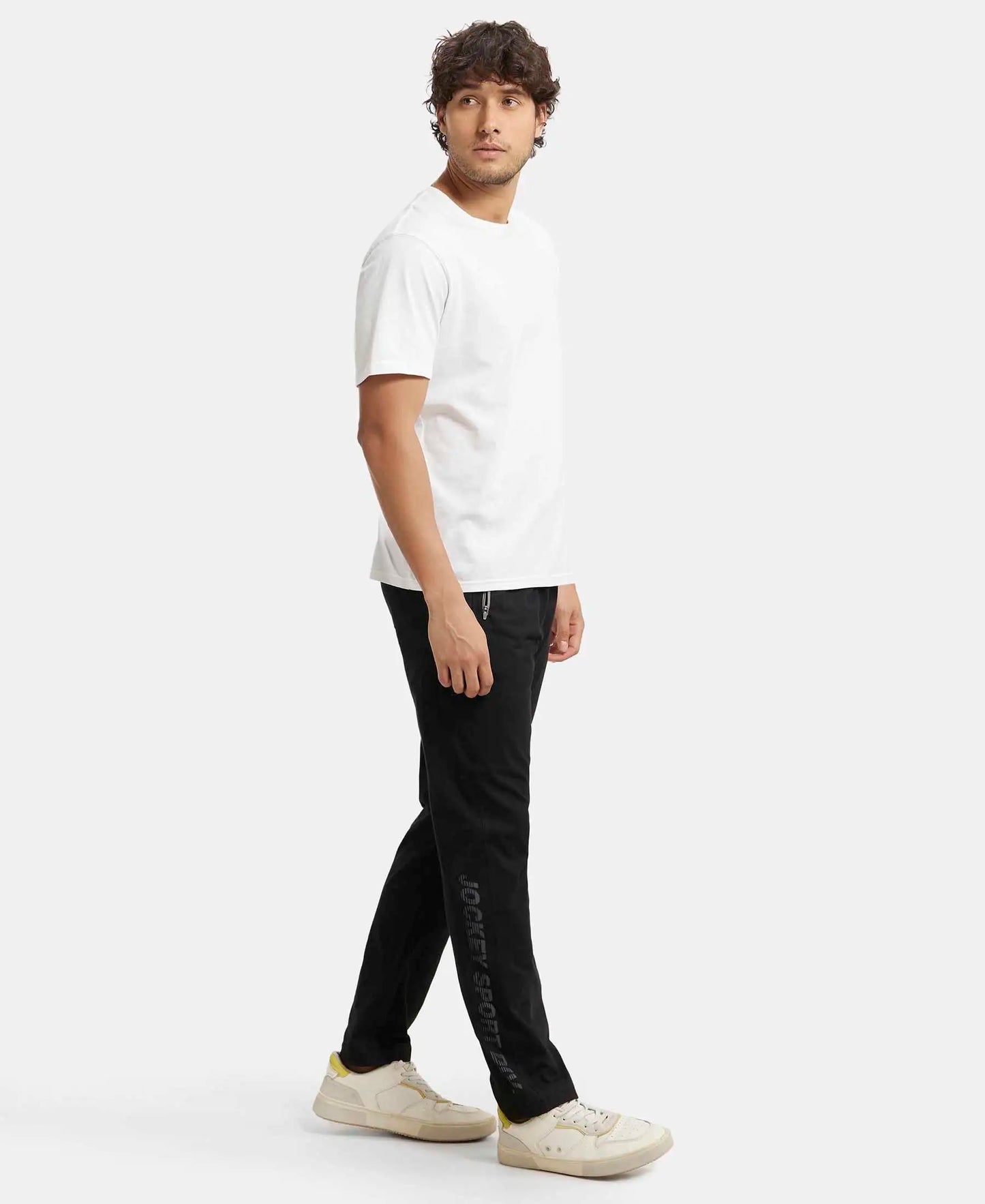 Super Combed Cotton Rich Slim Fit Trackpant with Side Zipper Pockets - Black & Grey Melange-6