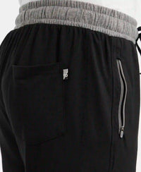 Super Combed Cotton Rich Slim Fit Trackpant with Side Zipper Pockets - Black & Grey Melange-7