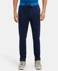 Super Combed Cotton Rich Slim Fit Trackpant with Side Zipper Pockets - Navy & Neon Blue-1