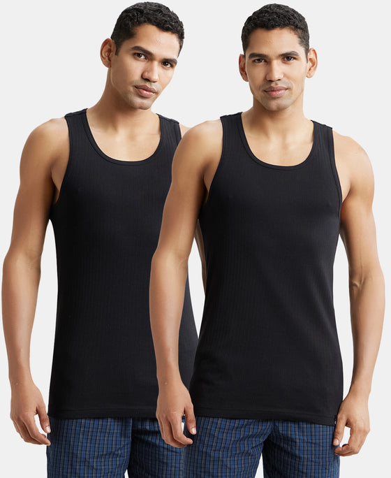 Pack of 2 Super Combed Cotton Rib Round Neck with Racerback Gym Vest - Black