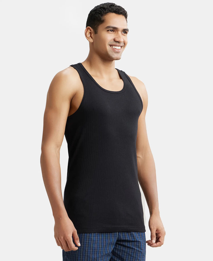 Pack of 2 Super Combed Cotton Rib Round Neck with Racerback Gym Vest - Black