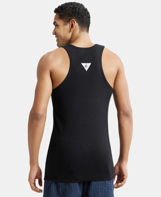 Pack of 2 Super Combed Cotton Rib Round Neck with Racerback Gym Vest - Black