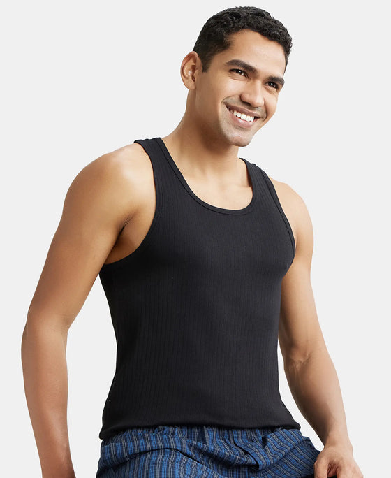 Pack of 2 Super Combed Cotton Rib Round Neck with Racerback Gym Vest - Black