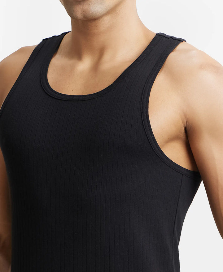 Pack of 2 Super Combed Cotton Rib Round Neck with Racerback Gym Vest - Black