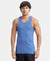 Super Combed Cotton Rib Round Neck with Racer Back Gym Vest - Light Denim Melange-1