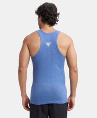 Super Combed Cotton Rib Round Neck with Racer Back Gym Vest - Light Denim Melange-3