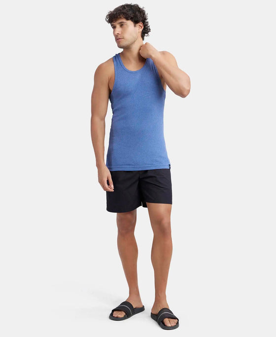 Super Combed Cotton Rib Round Neck with Racer Back Gym Vest - Light Denim Melange-6