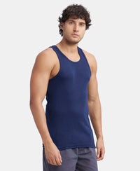 Super Combed Cotton Rib Round Neck with Racer Back Gym Vest - Navy-2