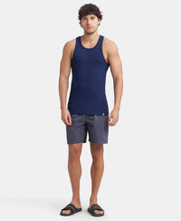 Super Combed Cotton Rib Round Neck with Racer Back Gym Vest - Navy-4