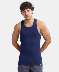 Super Combed Cotton Rib Round Neck with Racer Back Gym Vest - Navy-5