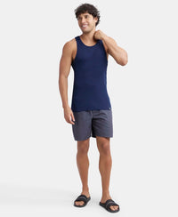 Super Combed Cotton Rib Round Neck with Racer Back Gym Vest - Navy-6