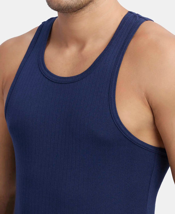 Super Combed Cotton Rib Round Neck with Racer Back Gym Vest - Navy-7