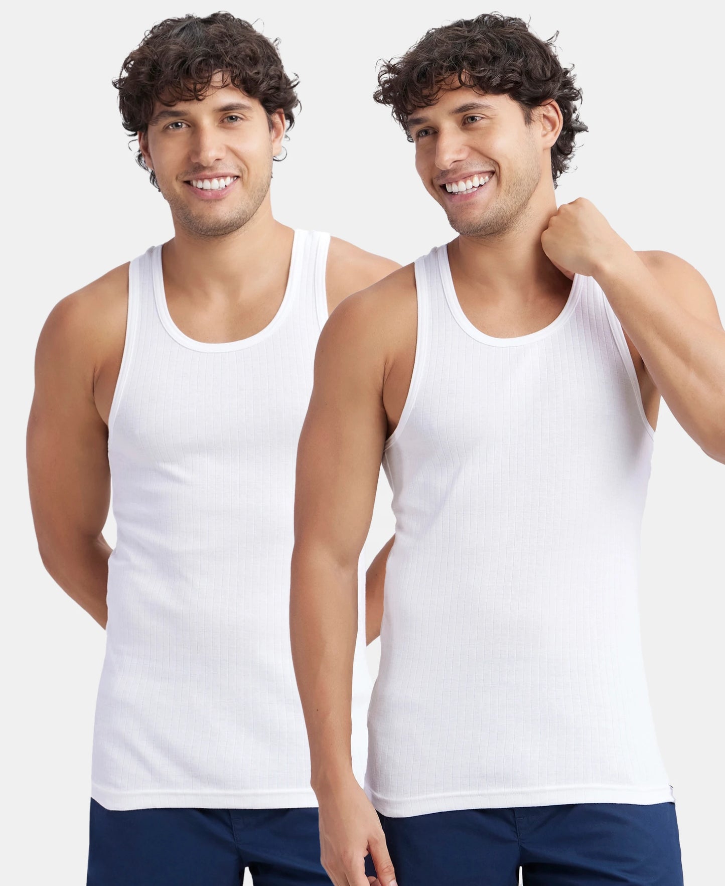 Pack of 2 Super Combed Cotton Rib Round Neck with Racerback Gym Vest - White