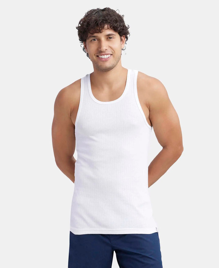 Super Combed Cotton Rib Round Neck with Racer Back Gym Vest - White-1