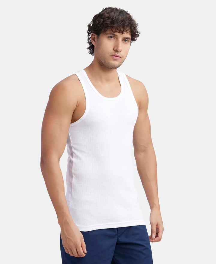 Super Combed Cotton Rib Round Neck with Racer Back Gym Vest - White-2