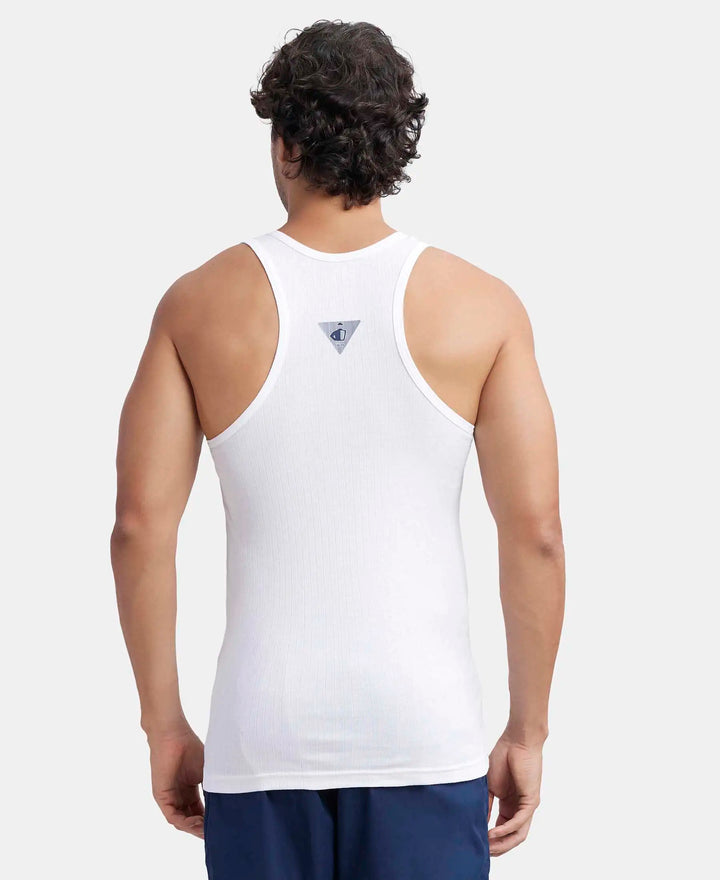 Super Combed Cotton Rib Round Neck with Racer Back Gym Vest - White-3