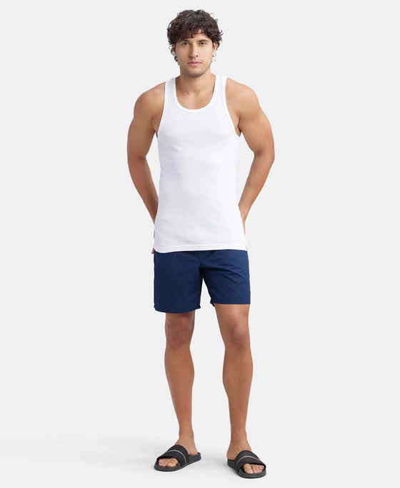 Super Combed Cotton Rib Round Neck with Racer Back Gym Vest - White-4