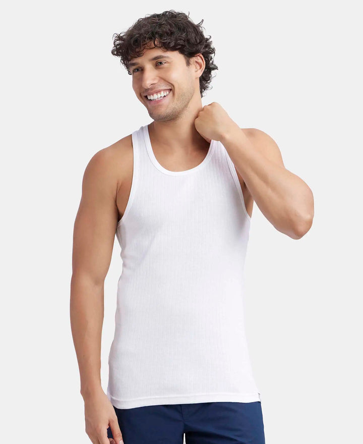 Super Combed Cotton Rib Round Neck with Racer Back Gym Vest - White-5