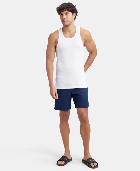 Super Combed Cotton Rib Round Neck with Racer Back Gym Vest - White-6