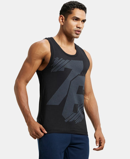 Super Combed Cotton Rich Tank Top - Black print-2