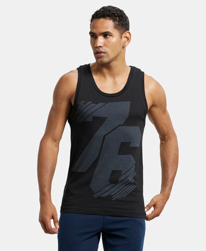 Super Combed Cotton Rich Tank Top - Black print-5