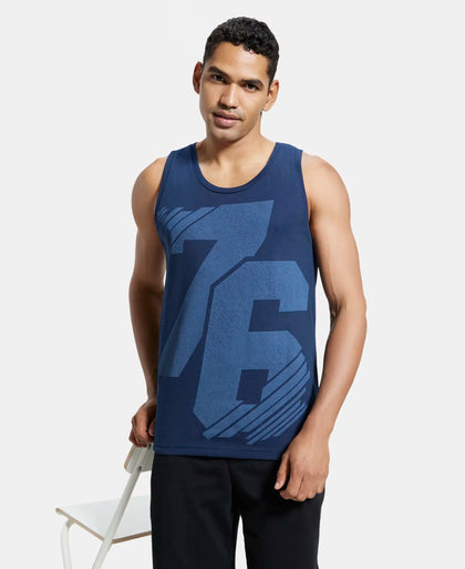 Pack of 2 Super Combed Cotton Rich Tank Top - Black & Navy Print