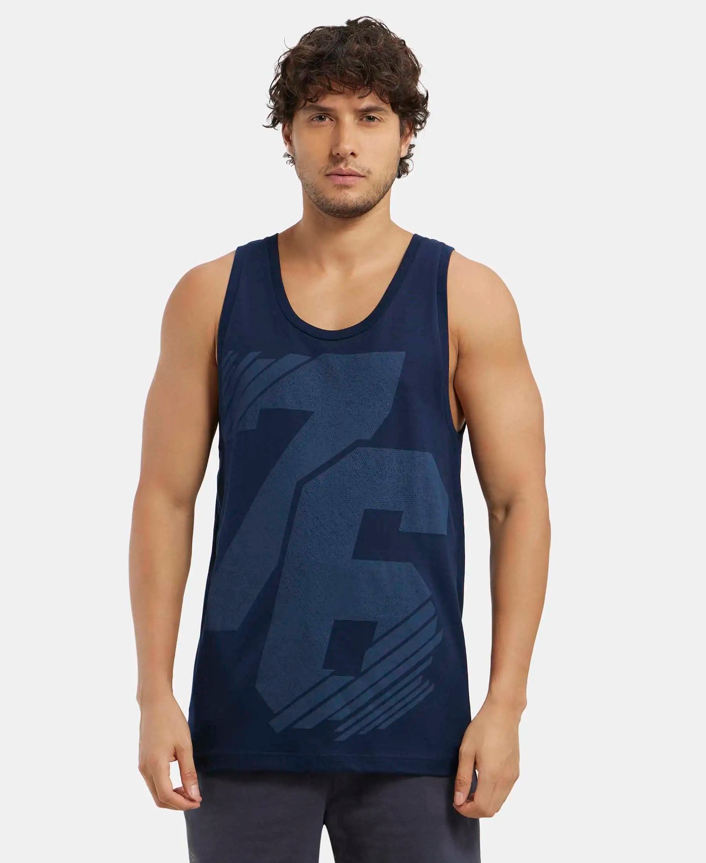 Super Combed Cotton Rich Graphic Printed Tank Top - Navy Print-1