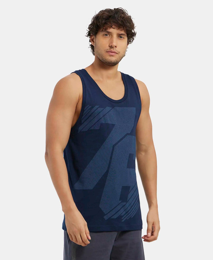 Super Combed Cotton Rich Graphic Printed Tank Top - Navy Print-2