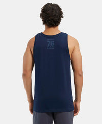 Super Combed Cotton Rich Graphic Printed Tank Top - Navy Print-3