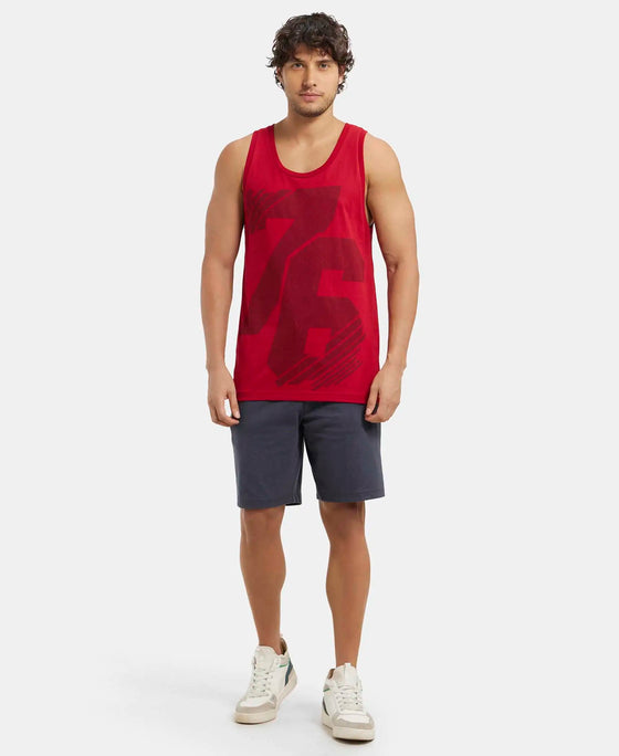 Super Combed Cotton Rich Graphic Printed Tank Top - Shangai Red Print-4