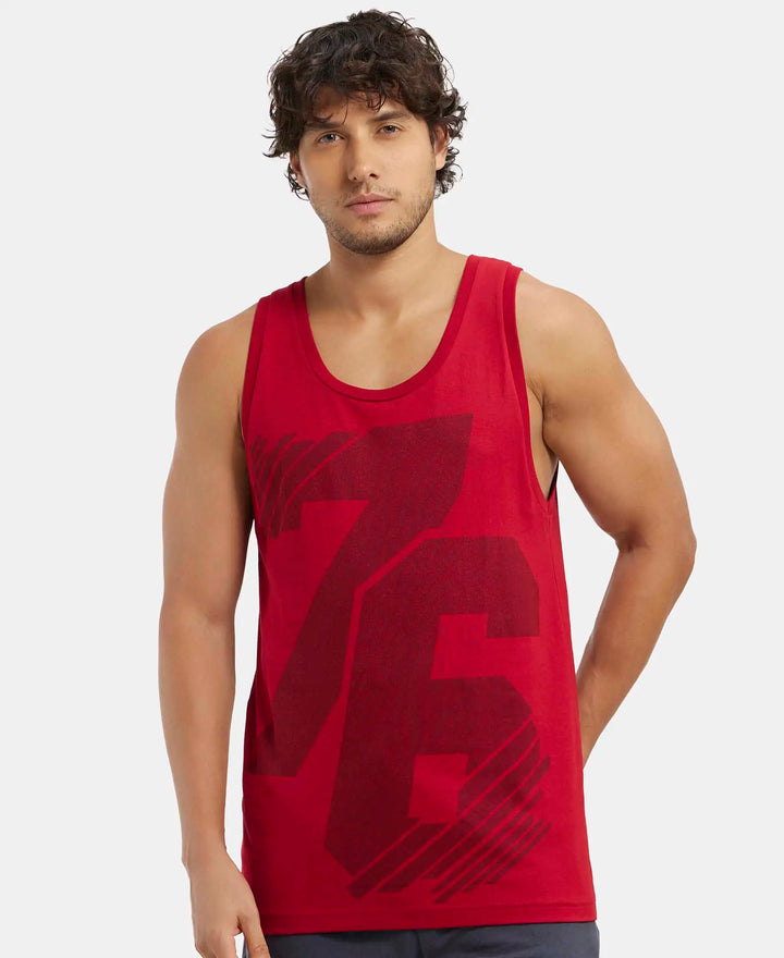 Super Combed Cotton Rich Graphic Printed Tank Top - Shangai Red Print-5