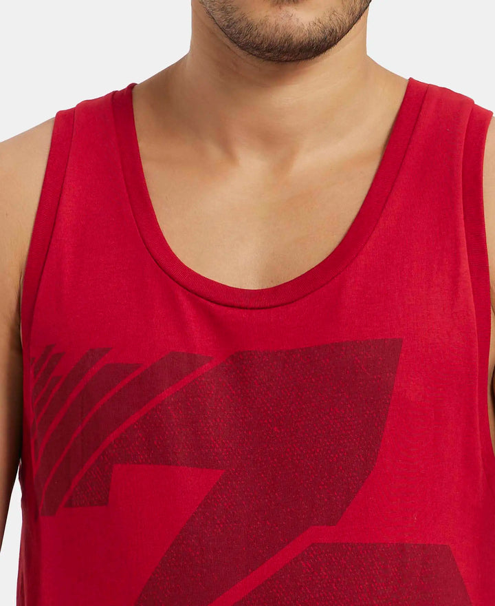 Super Combed Cotton Rich Graphic Printed Tank Top - Shangai Red Print-7