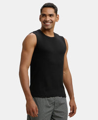 Pack of 2 Super Combed Cotton Rib Solid Round Neck Muscle Vest - Black & White