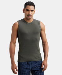 Pack of 3 Super Combed Cotton Rib Solid Round Neck Muscle Vest - Black, Deep Olive & Graphite