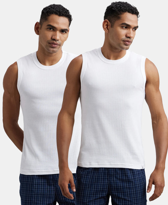 Pack of 2 Super Combed Cotton Rib Solid Round Neck Muscle Vest - White