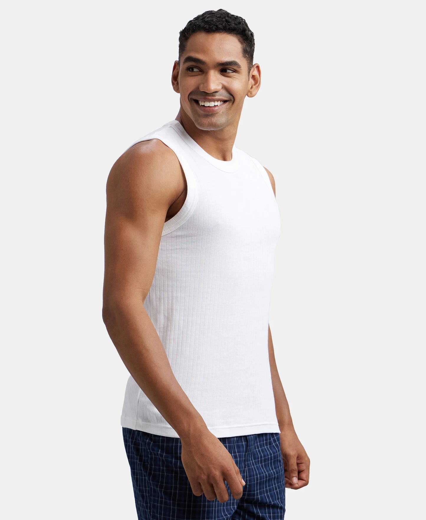 Pack of 2 Super Combed Cotton Rib Solid Round Neck Muscle Vest - White