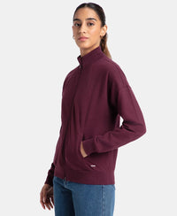 Super Combed Cotton French Terry Drop Shoulder Styled Jacket with Ribbed Cuff and Hem - Wine Tasting