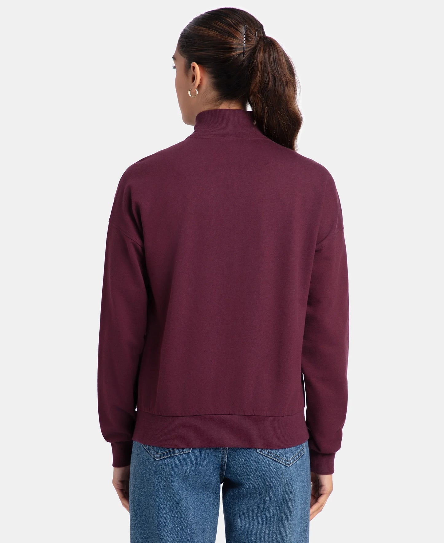 Super Combed Cotton French Terry Drop Shoulder Styled Jacket with Ribbed Cuff and Hem - Wine Tasting