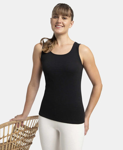 Super Combed Cotton Rib Fabric Slim Fit Solid Tank Top - Black