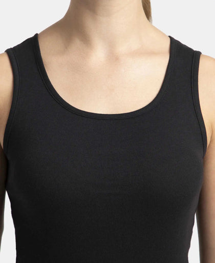 Super Combed Cotton Rib Fabric Slim Fit Solid Tank Top - Black