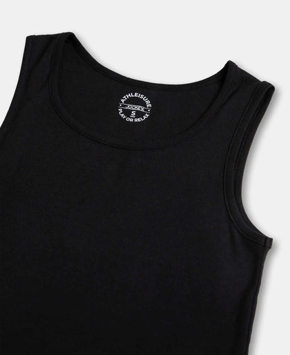 Super Combed Cotton Rib Fabric Slim Fit Solid Tank Top - Black