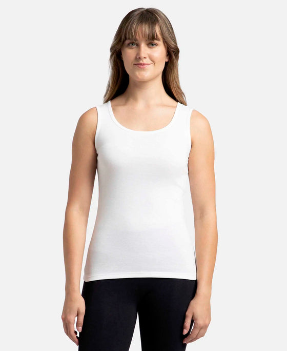 Super Combed Cotton Rib Fabric Slim Fit Solid Tank Top - White