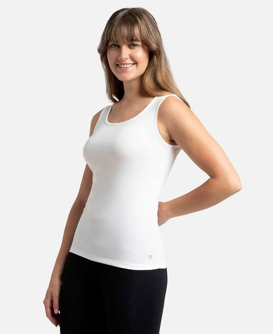 Super Combed Cotton Rib Fabric Slim Fit Solid Tank Top - White