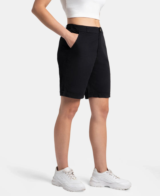 Super Combed Cotton Woven Twill Fabric Relaxed Fit Shorts with Convenient Side Pockets - Black