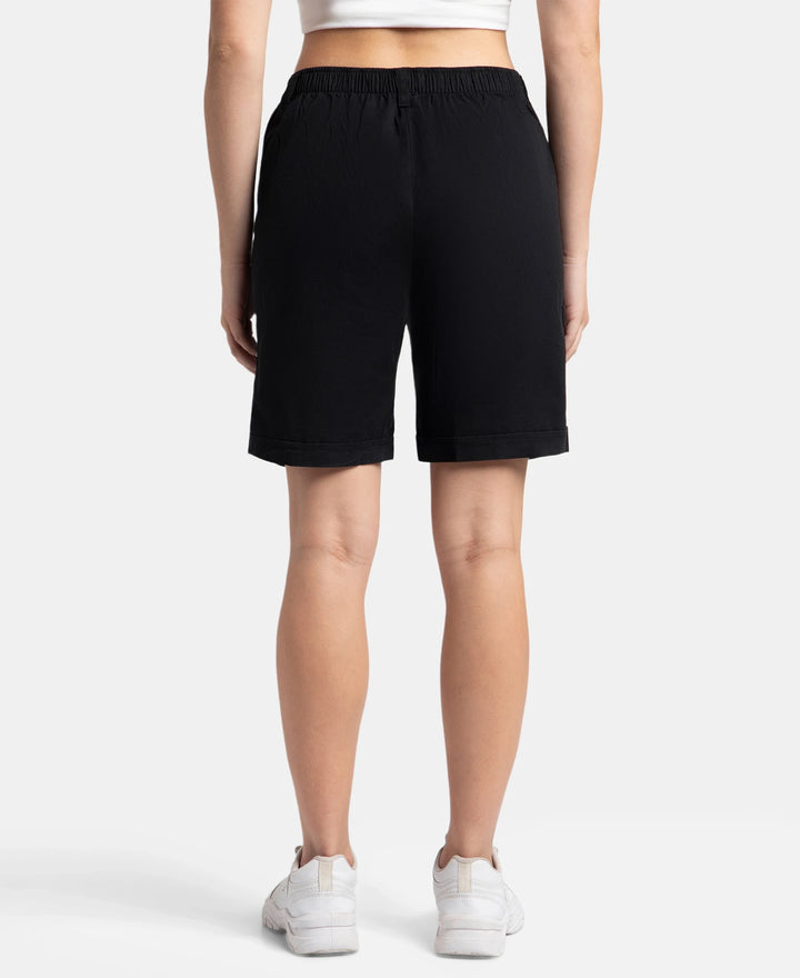 Super Combed Cotton Woven Twill Fabric Relaxed Fit Shorts with Convenient Side Pockets - Black